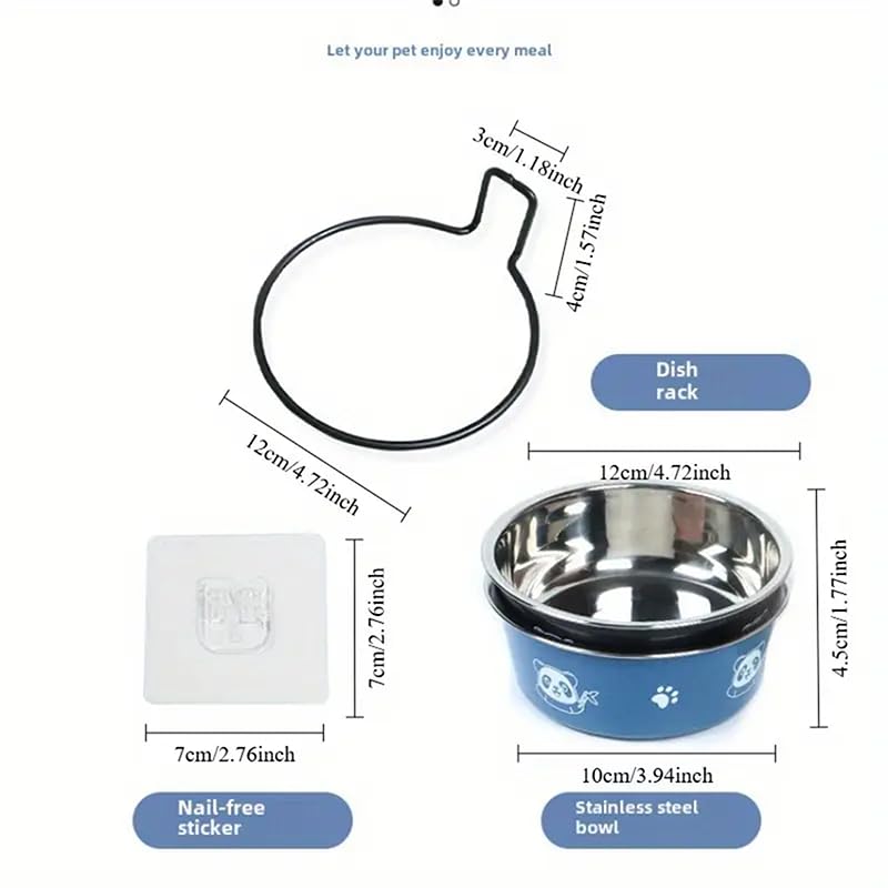 Wall Mounted Cat Food Bowls Stainless Steel Pet Feeding Station Food Bowls with Stands for Puppy Small Dogs Cats (Blue, 14cm)