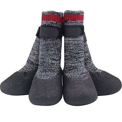 Mihachi Dog Socks Rubber Sole Paw Protectors with Straps Traction Control Anti-Slip Waterproof Boots Winter Paw Protectors - size: Medium