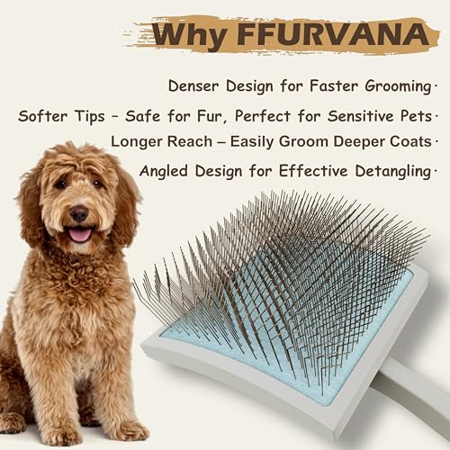 Slicker Brush for Dogs, for Golden Doodles with Long Hair, for Large Pet Dogs, Grooming Pet Hair, Cream White(Large) - color: Cream White