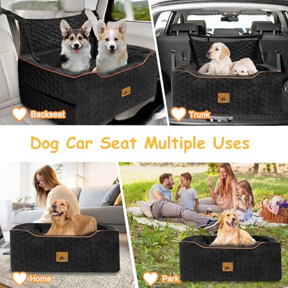 Dog Car Seat for Medium/Large Dogs, Washable Dog Booster Seat Under 60 lbs or 2 Small Dogs, Multi-Functional Pet Car Seat with Thick Cushion, 2 Safety Leashes (Black) - color: Black