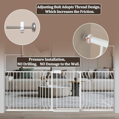 WAOWAO Baby Gate 110-134cm(43.3-53인치) 엑스트라 와이드 압력 장착 워크 스루 스윙 자동 닫힘 안전 화이트 메탈 유아 어린이 개 애완동물 강아지 계단, 출입구, 주방용 - color: 화이트., size: 43.3-52.75"/110-134cm
