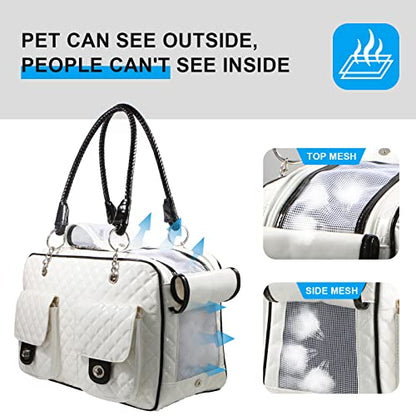 Soft-Sided Pet Travel Carrier Airline Approved for Pet Small Dog and Cat Collapsible, White Shiny Patent Leather - color: White