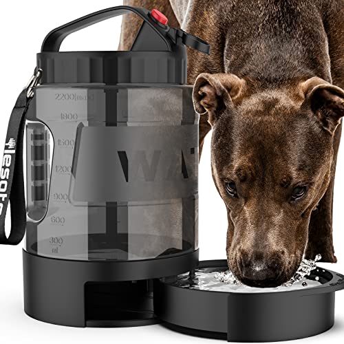 lesotc Portable Dog Travel Water Bottle, 77oz Large Travel Water Bowl for Dogs Camping Hiking Beach Hunting Essentials, Big Pet Bottles Bowl Water Dispenser for On The Go Park Car Walking Accessories - color: Black, size: 77OZ