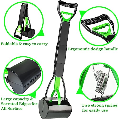 ienjoyed Pooper Scooper, Large Pooper Scooper for Dogs Heavy Duty, Dog Pooper Scooper with Long Handle & High Strength Durable Spring, Foldable Dog Poop Pick Up (32-inch) (32-inch(Green)) - size: 32-inch(Green)