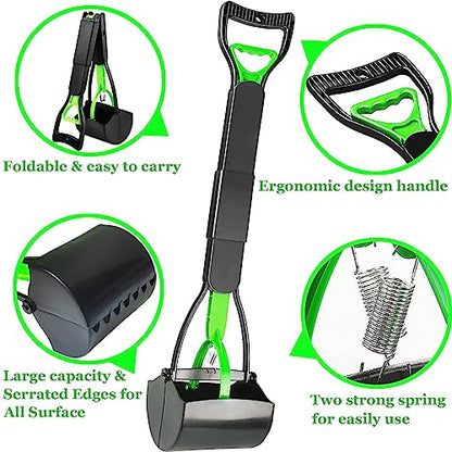 ienjoyed Pooper Scooper, Large Pooper Scooper for Dogs Heavy Duty, Dog Pooper Scooper with Long Handle & High Strength Durable Spring, Foldable Dog Poop Pick Up (32-inch) (32-inch(Green)) - size: 32-inch(Green)