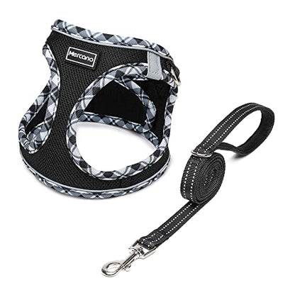 Mercano Soft Mesh Dog Harness and Leash Set, Step-in Reflective Breathable Lightweight Vest Harnesses with Safety Buckle for Small Dogs, Cats (Black White, XS) - color: Black White, size: XS (Chest: 11.2"-13.2")