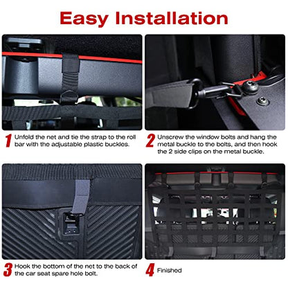 G Pet Net Vehicle Safety Mesh Dog Barrier Fit for Ford Bronco Accessories 2021-2025 4-Door, Rear Seat Isolation Net for Trunk Cargo Area, Upgrade Car Pet Divider fits for Medium, Large Pets
