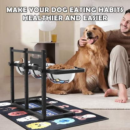 SHAINFUN Elevated Dog Bowls Stand for Medium/Large Dogs with Mat, 6 Height Adjustable Raised Dog Bowl, Three 58oz Food Water Bowls - size: Triple Dog Bowl Holder & Mat