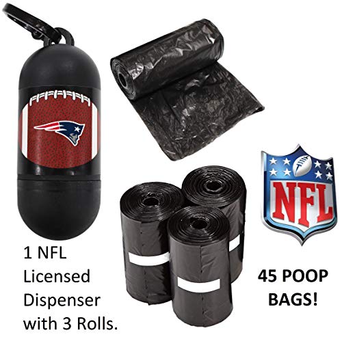 Pets First NFL NEW ENGLAND PATRIOTS PET LICENSED Poop Waste Bag Dispenser and D Ring for Leash with 45 Premium Garbage Bags - color: New England Patriots, size: 3 Rolls = 45 Bags