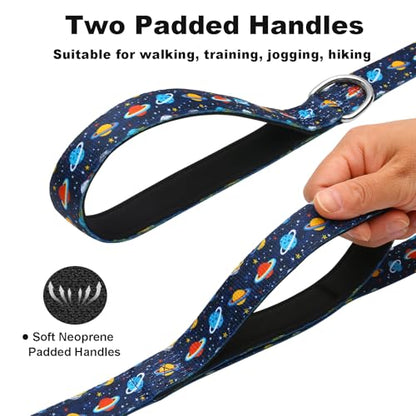 4ft Dog Leash with Two Padded Handles, Heavy Duty Strong Nylon Pet Leash with Soft Neoprene Handle for Small Medium Large Dogs, Blue Space - color: Blue Space, size: 1 in x 4 ft