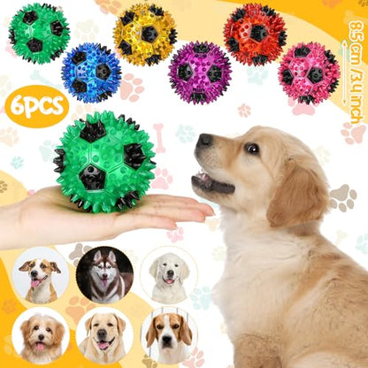 Gemscream 6 Pcs 3.4'' Spiky Squeaker Soccer Ball Dog Toy for Medium Large Dogs Heavy Duty Rubber Chew Toys for Aggressive Chewers Spiky Ball Fetch for Training Clean Teeth Outdoor - style: Soccer