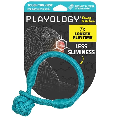 Playology Dog Toys | Tough Tug Knot for Puppies and Young Dogs | Peanut Butter Scented Medium Chew Toy Tug Rope | Tug of War Puppy Essentials - size: Medium, style: Peanut Butter