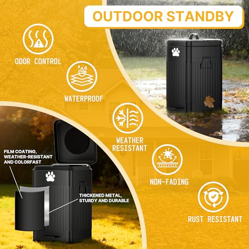 Dog Poop Trash Can Outside - 22L/6Gal Metal Outdoor Trash Can with Lid, Pet Waste Trash Can with 20 Bags, Outdoor Garbage Can with Soft Close for Outdoor Odor Control, Rectangular Black - size: 22L Rectangular Black Trash Can