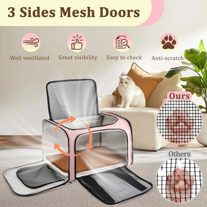 Cat Carrier Dog Carrier - Soft-Sided Cat Carrier with Plush Pad & Cooling Mat, Easy-Load 4-Side Zipper & 3-Side Mesh Ventilation, Pet Carrier Airline Approved for Cats/Dogs Up to 16 lbs, Pink - color: Pink