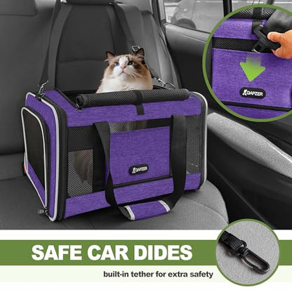 GAPZER Per Carrier for Cat 18x11x11 Inch FAA Complaint, Kitten Taxi Top Load Soft Cloth Bag, Small Animal Portable in Cabin Crate Shih Tzu Dog Kennel Carry Case, 4-Sided-Ventilated Kitty Purse Purple - color: Purple