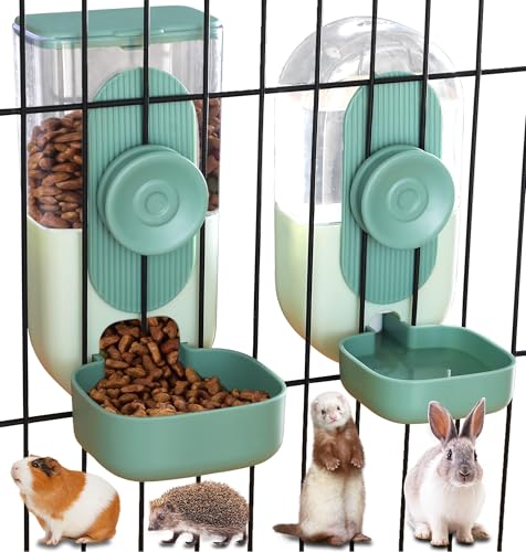 Kenond 35oz Hanging Automatic Pet Food Water Dispenser, Auto Gravity Pet Feeder and Waterer Set, Cage Cat Food Bowl Dog Feeding Station for Puppy and Kitten Rabbit Chinchilla Hedgehog Ferret (Green) - color: Green Waterer and Feeder C