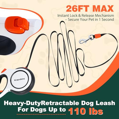 Retractable Dog Leash, 26ft Heavy Duty Retractable Pet Leash with Poop Bag Holder, 360° Tangle-Free for Small Medium Large Dogs Up to 110lbs,Anti-Slip Handle,One-Handed Brake Pause Lock（White） - color: White, size: 26ft up to 110lbs