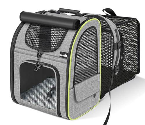 pecute Cat Backpack Carrier Expandable, Cat Backpack with Curtain - color: Grey with Shade Cover, size: 12.6"L x 10.2"W x 16.5"H