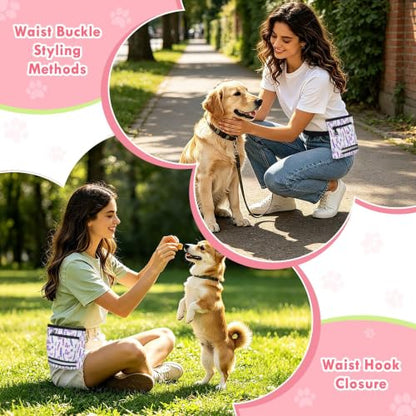 Lavender Water-Resistant Dog Treat Pouch, 3 Ways to Wear Treat Bag with Magnetic Closure & Reflective Strip, Hands-Free for Pet Training, Walking