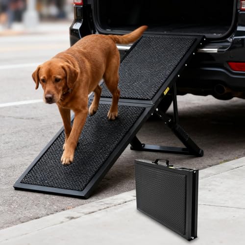 Dog Ramp for Car,49.4"x 16.1" Dog Stairs for Large Dogs with Anti-Slip Surface,Large Folding Pet Stairs for SUV,Truck with Adjustable Height,Outdoor Portable Wide Dog Steps up to 99LBS - size: Large - 49.4"L x 16.1"W