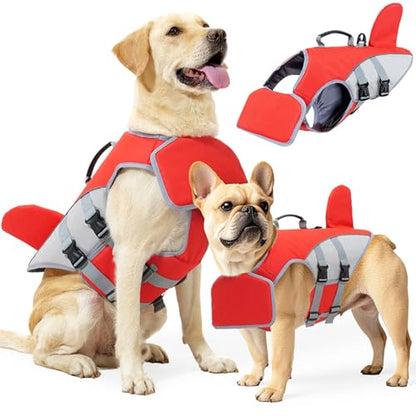 BAMY Shark Dog Life Jacket with Chin Float Pet Swimming Vest with Rescue Handle Large Dogs Safety Lifesaver Life Vest for Small Medium Large Dogs (Red, XL) - color: Red, size: XL