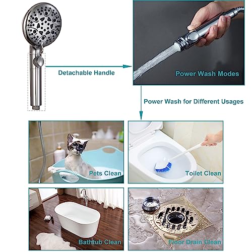 GwernKB Handheld Shower Head with On Off Switch 8-Mode High Pressure Showerhead with 79 Inches Extra-long Stainless Steel Hose and Bracket PLUS Extra Low-Reach Adhesive Wall Mount for Kids,Silver… - color: Silver