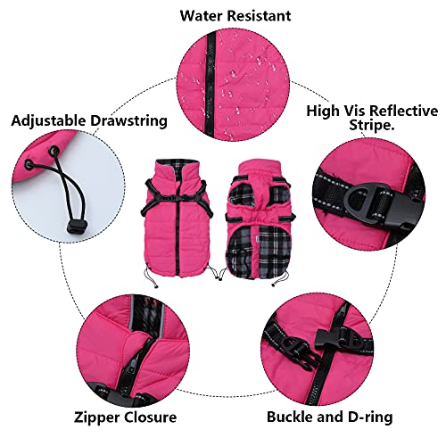 Geyecete Waterproof Dog Jacket with Harness Traction Belt, Pink, Medium-Small, Autumn & Winter - color: Pink, size: Small
