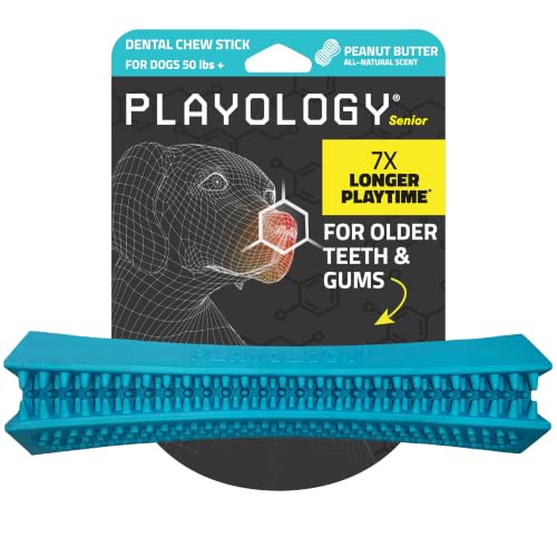 Playology Dog Toys | Dental Chew Stick for Large Senior Dogs | Peanut Butter Scented Jumbo Toy | Dog Chew Toy for Healthy Teeth and Gums - size: Jumbo Chew Stick, style: Peanut Butter