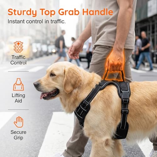 Dog Harness, No Pull Dog Harness, Reflective Front Clip Vest - Adjustable Soft Padded with Easy Control Handle for Small Medium Large Dogs (Black L) - color: Black L