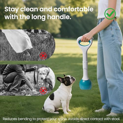 Dog Pooper Scooper Portable with Bag Attachment, One Handed Foldable Design, Includes 120 Waste Bags and Dispenser, 19 Inch Handle for Grass Yard Gravel Cleanup (Green) - color: Green + 120 garbage bags + dispenser
