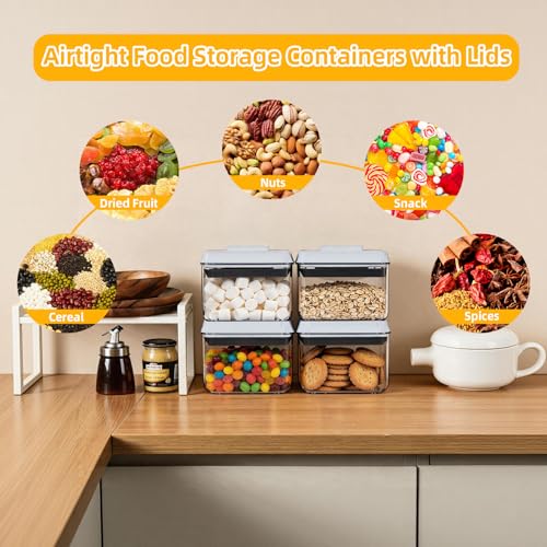 Pop Push Button Airtight Food Storage Containers 4 Pack (0.7Qt) | BPA-Free Stackable Square Canisters for Nuts, Candy, Spices, Pet Treats, Small Snacks - color: 650ml x4