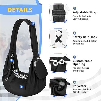 SlowTon Dog Carrier Sling - Thick Padded Shoulder Strap Adjustable Dog Carriers for Small Dogs, Puppy Carrier Purse for Pet Cat with Front Zipper Pocket Safety Belt Machine Washable (Dark Black, M) - color: E-Ink Knitted Fabric