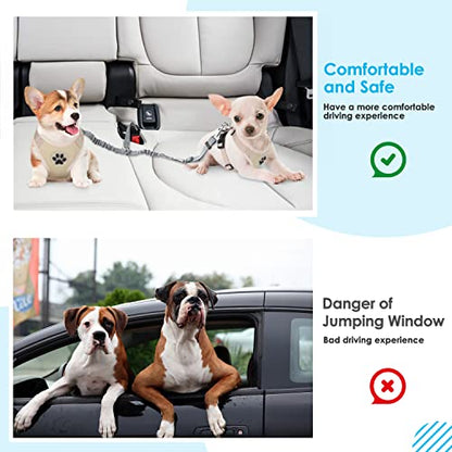 SlowTon Dog Seat Belt, Double Dog Seatbelt Adjustable Vehicle Safety Leash with Elastic Bungee Buffer, Reflective No Tangle Y Shape Two Dog Harness Seat Belt Splitter for Pets Car Trip (Grey, S) - color: G.Grey, size: 2 Small in 1