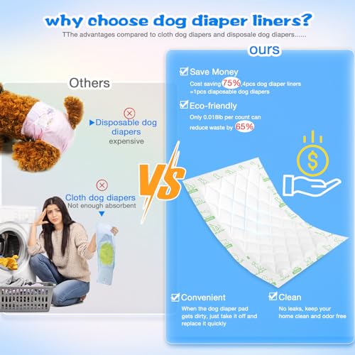Dog Diaper Liners 100ct Super Absorption Disposable Dog Diaper Booster Pads Leak-Proof for Female and Male Fit Most Reusable Pet Belly Bands, Wraps and Period Diapers(Regular, S-100ct) - size: Regular