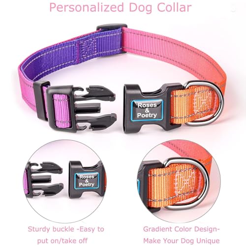 Roses&Poetry Reflective Dog Collar with Gradient Mistyrose, Adjustable Durable Pet Collars for Small Medium Large Dogs (Mistyrose-M) - color: Mistyrose, size: Medium