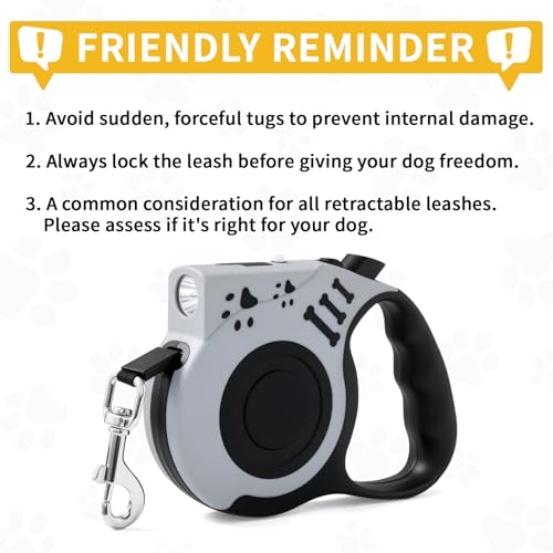 Retractable Dog Leash with USB Rechargeable Flashlight for Night Walks, 16FT Automatic Telescopic Tractor Dog Leash for Small and Medium Dogs, Grey - color: Grey