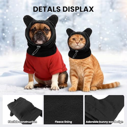 Dog Snood Winter Hood with Ear Protection, Fleece Neck Warmer for Dogs, (Black, Large) - color: Black, size: Large
