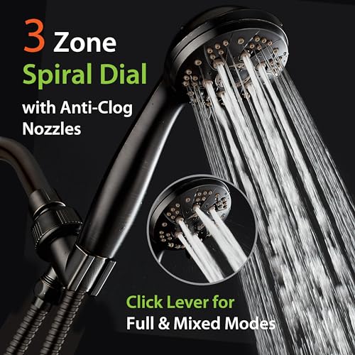 AquaDance High Pressure 6-Setting Oil Rubbed Bronze Handheld Shower Head with Stainless Steel Hose. Officially Independently Tested to Meet Strict US Quality & Performance Standards! - color: Oil Rubbed Bronze, size: 2.5 Gallon Per Minute, style: 2.5 Gall
