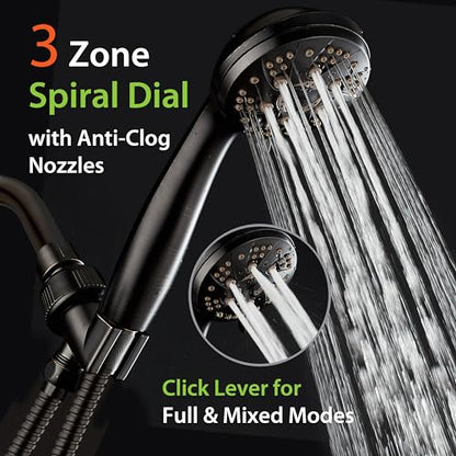 AquaDance High Pressure 6-Setting Oil Rubbed Bronze Handheld Shower Head with Stainless Steel Hose. Officially Independently Tested to Meet Strict US Quality & Performance Standards! - color: Oil Rubbed Bronze, size: 2.5 Gallon Per Minute, style: 2.5 Gall