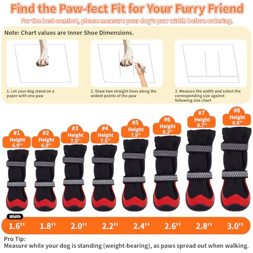 Dog Boots for Snow & Hiking, Waterproof High Top Protectors with Adjustable Reflective Straps, Anti-Slip Paw Protection Shoes for Mud and Hot Pavement-Ideal for Small to Large Dogs(Black, 6) - size: 6 (Width 2.56 inch) for 63-78 lbs