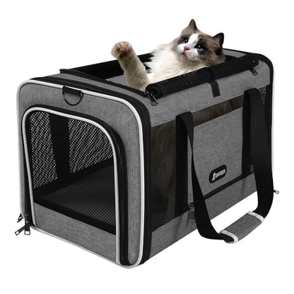 GAPZER Cat Carrier 18x11x11 Top Load Soft Pet Travel Bag Over 15 lbs, Collapsible Small Dog Puppy Crate 10 Pounds, Small Animal Rabbit Kennel Carrying Case, Kitten Mesh Cage Medium Cat Under 25 Grey - color: Grey