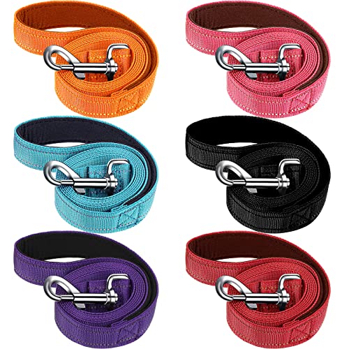 6 Pieces Dog Leash Bulk for Medium and Large Dog, Heavy Duty Nylon Pack Dogs Leashes Padded Handle Double Sided Reflective Puppy Collar for Walking, Training, 5 Feet(Classic)