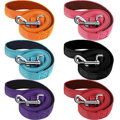 6 Pieces Dog Leash Bulk for Medium and Large Dog, Heavy Duty Nylon Pack Dogs Leashes Padded Handle Double Sided Reflective Puppy Collar for Walking, Training, 5 Feet(Classic)