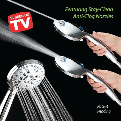 Hotel Spa AquaCare for California As-Seen-On-TV High Pressure Handheld Rain 50-mode 3-way Shower Head Combo with Adjustable Arm, Anti-clog Jets, Tub & Pet Power Wash, 6 ft. Stainless Steel Hose - color: All-Chrome, style: 1.8 Gallons Per Minute