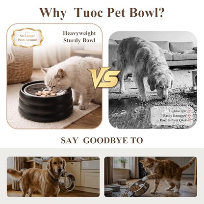 BOBO & BOWL Anti-Splash Pet Drinking Bowl with Floating Glass Disk (1.2L/40 oz), Food-Grade Ceramic Water Bowl for Small & Medium Dogs - Elevated, Heavy Sturdy, Dishwasher & Microwave Safe, Black - color: Black-with Floating Tray