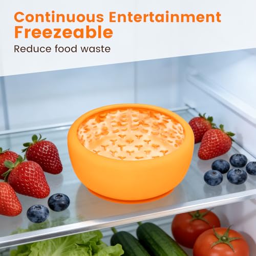 Dog Slow Feeder Licking Bowl,Freezeable Anxiety Relief Treat Dispenser, Non-Slip Anti-chocking Pet Dish,Entertainment Interactive Puzzle Toy for Mediuml Large Breed, BPA Free Silicone Dishwasher Safe - color: yellow, size: L