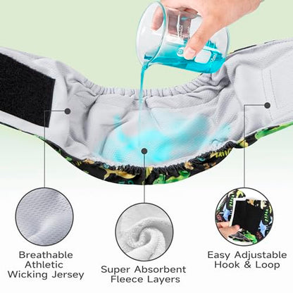 Male Belly Bands Dogs Diapers(4 Pack), Washable Reusable High Absorbing Boy Doggy Wraps Panties Doggie Puppy Pooping Potty Training Incontinence Marking Pañal para Perro X-Large - color: Bear Fish Robot Dinosaur, size: X-Large (22"-27")
