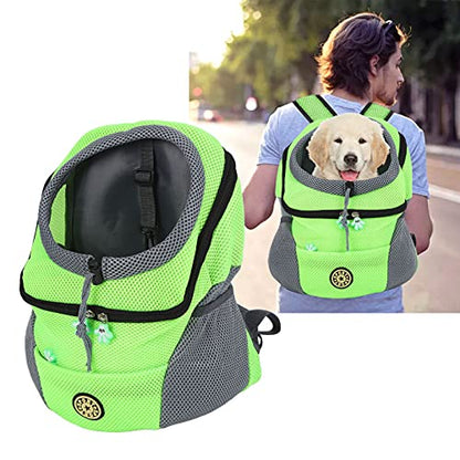 Pet Knapsack Backpack, Dog Carrying Bag with Ventilation Window, Spacious Oxford Cloth Pet Carrier for Small Dogs, Adjustable Padded Straps and Removable Cushion (Green) - color: Green