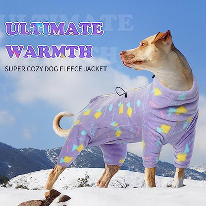 ROZKITCH Dog Pajamas Warm Coat, Pet Windproof Warm Cold Weather Jacket Vest with Luminous Zipper, Jumpsuit Apparel Outfit Clothes for Small Medium Large Dog Geometry S - color: Purple-geometry, size: S