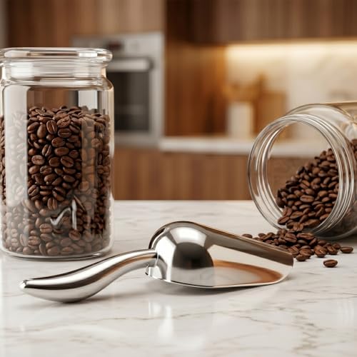 304 Stainless Steel Ice Scoop, 22Oz Heavy Duty Metal Ice Scooper Rustproof and Dishwasher Safe Perfect for Ice Maker Freezer Kitchen Bar Party Wedding Coffee Shop - size: 3